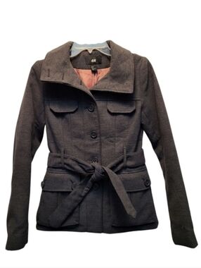 H&M Women's Heather Gray Belted Peacoat - Size 2